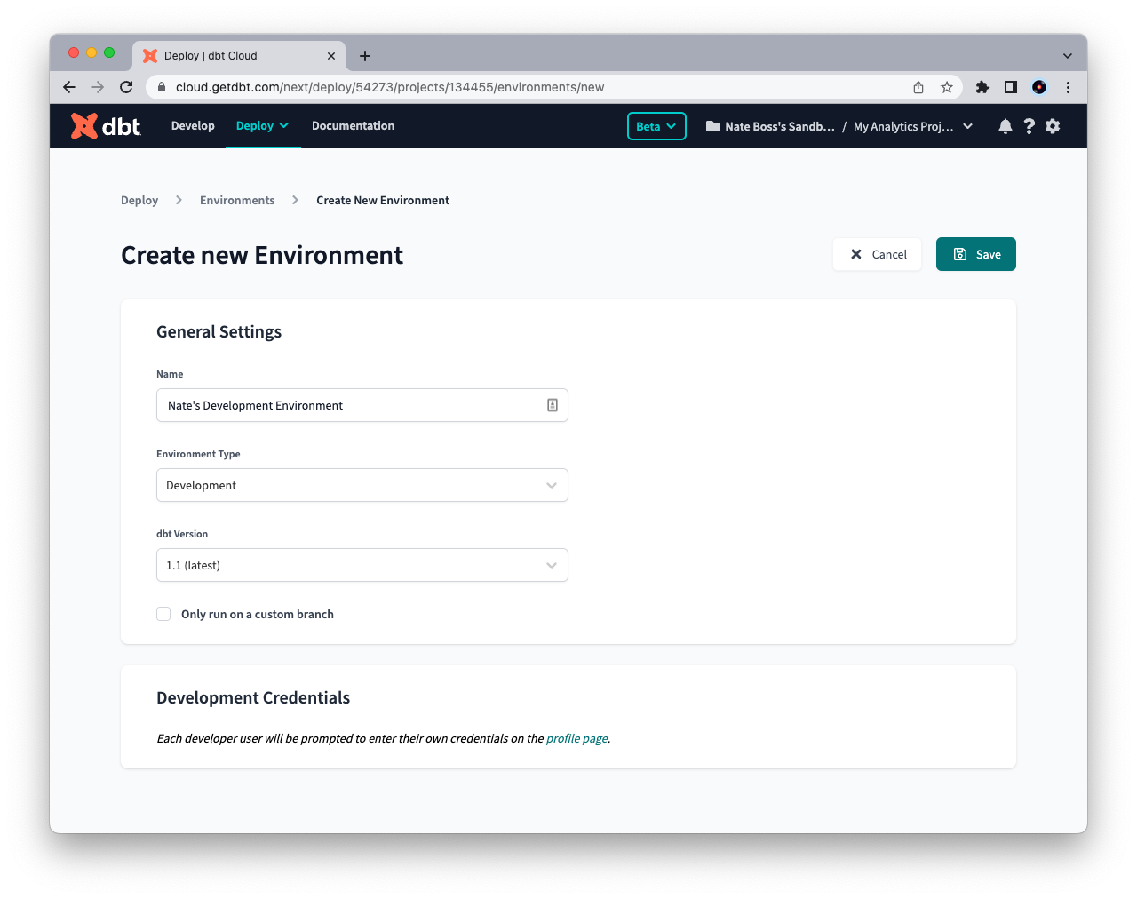 Creating a development environment Creating a development environment